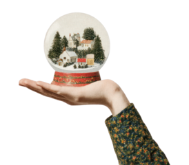 PNG Hand holding christmas snowglobe vintage decoration miniature.