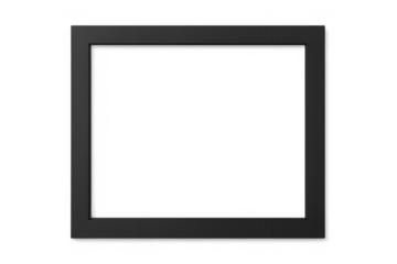Black square picture frame with shadow effect on transparent background creating a modern empty border mockup