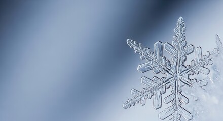 Close-up of an intricate snowflake on a soft blue background.