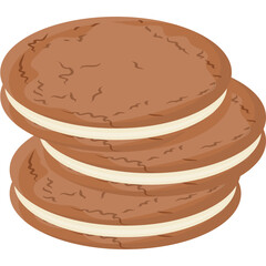 Stack Of Three Chocolate Sandwich Cookies With Cream Filling Isolated On Transparent Background