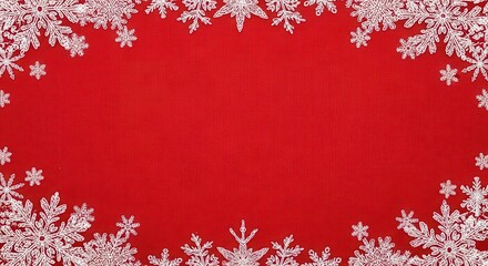Elegant snowflake border on vibrant red background.