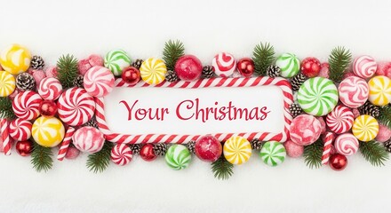 Festive Christmas candy and pine decoration.