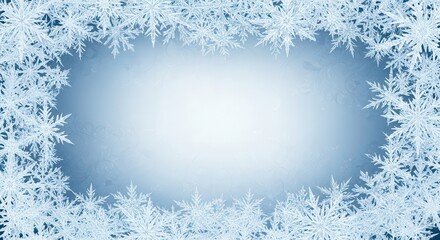 Frosty snowflake border with a wintry background.