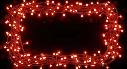 Festive red string lights frame a dark background.
