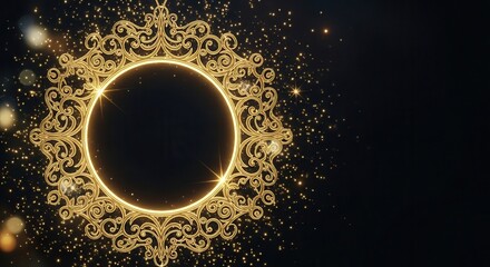 Ornate circular gold frame with elegant patterns.