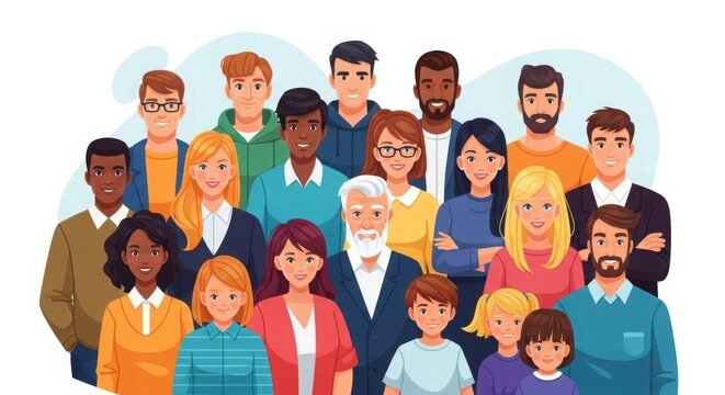 Diversity United: A collection of individuals from various backgrounds, a visual representation of unity, inclusion, and representation, perfect for highlighting themes of society.