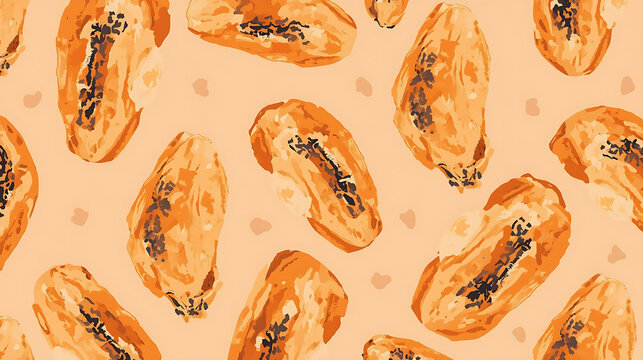 Seamless Watercolor Papaya Slices Pattern Background