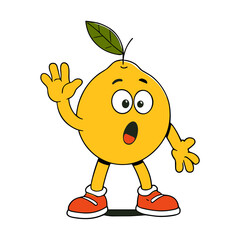 Vintage lemon cartoon character with surprised expression