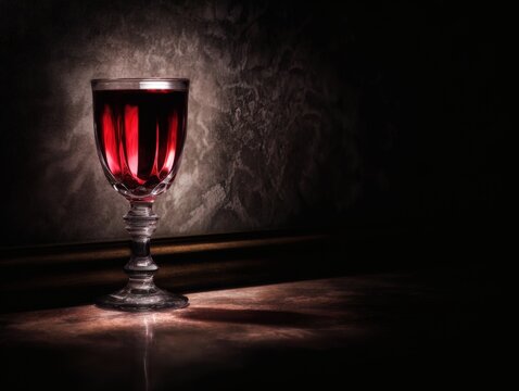 directional. Red wine in elegant goblet glass, rich burgundy liquid, sophisticated dining atmosphere. bar promotions, beverage menus, designed for food & beverage menus and cafe branding.