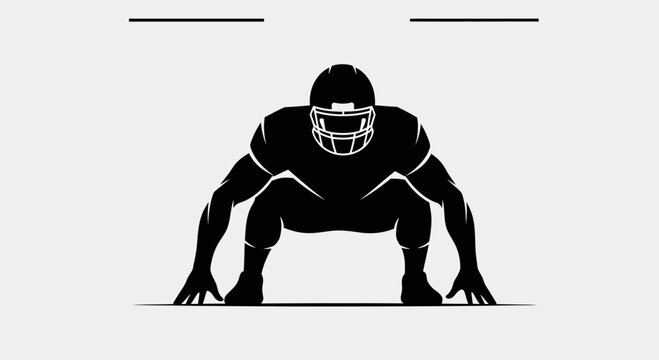 Powerful football player poised ready for action, intense focus and determination, strength and athleticism, vector graphic for sports branding and design