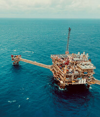 Offshore Oil and Gas Production Platform in the Sea with Blue Sky