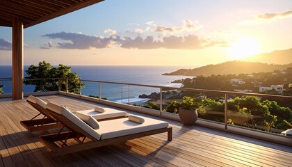Obraz premium Ocean View Balcony Sunset.
