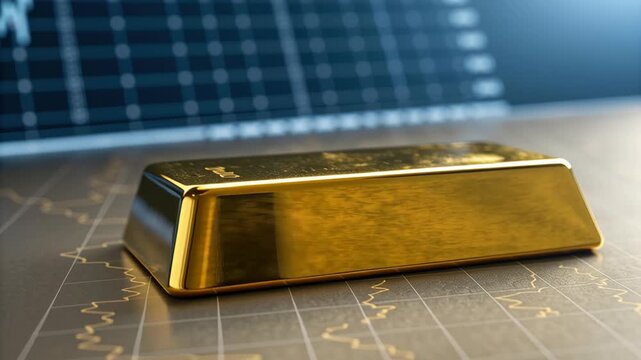 Gold bullion bar financial chart with stock market graph reflective metal shining investment confidence wealth bullion bar investment gold price