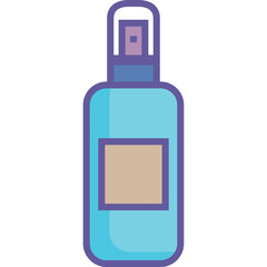 Light Blue Spray Bottle With Brown Label And Purple Cap Against Transparent Background Simple Illustration