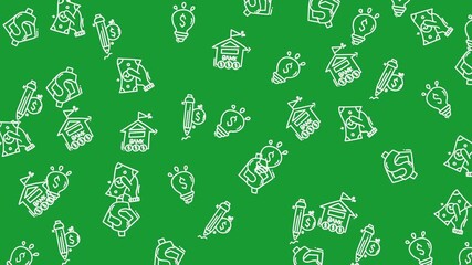 Creative finance and investment doodles on a vibrant green background