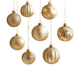 PNG Elegant gold Christmas ornaments hanging.