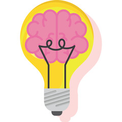 Light bulb with pink brain inside symbolizing innovation and bright idea on transparent background