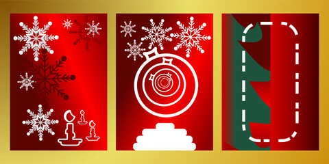 Minimalist Christmas Background Set with Ornaments, Snowflakes and Candles