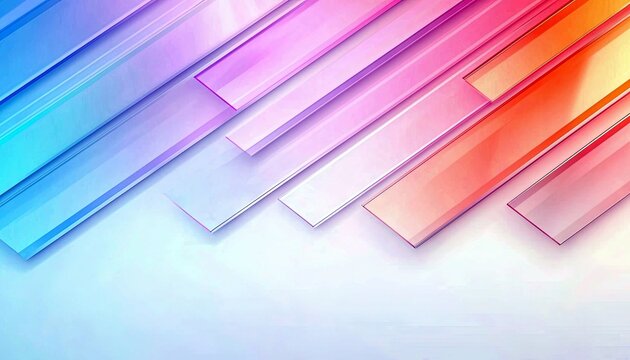 An abstract background featuring diagonal, overlapping stripes in a gradient of blue, pink, and orange colors against a light, soft backdrop. - Powered by Adobe