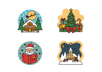 Christmas and Winter Holiday Icon Set. Flat Vector Illustrations