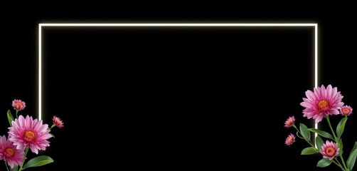 Obraz premium Clean white line frame border on black background, clean, composition