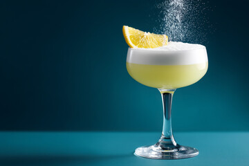 Refreshing lemon cocktail with frothy top, adorned with citrus slice, perfect for a summer celebration or elegant bar menu, ready for your next event