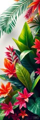 Naklejka premium Vibrant tropical foliage adorns a flowing banner, perfect for summer events, banner, design