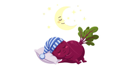 A Whimsical Cartoon Of A Sleeping Vegetable Under The Sleepy Moon And Stars