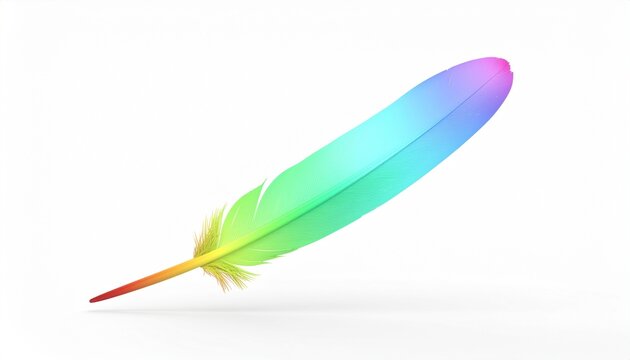 The Rainbow Feather. Abstract Background of Rainbow. An artistic 3D rendering of a single large plume of smoke that is perfectly shaped like a giant soft bird feather.
