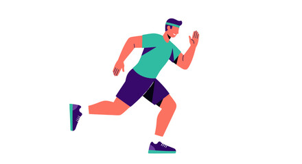 Fototapeta premium Animated Athlete in Motion Depicted in Modern Flat Design with Dark Background