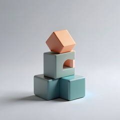 Stack of pastel colored wooden building blocks arranged in a tower formation