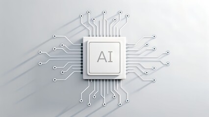 AI chip with elegant white design symbolizing modern technology and data analytics for business and future innovation concepts