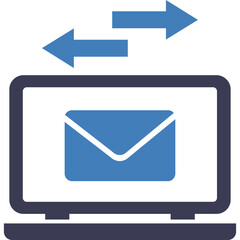 Laptop Screen Displays Email Envelope Icon With Blue Arrows Indicating Data Transfer Communication And Connectivity On Transparent Background