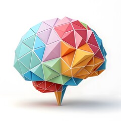 Colorful geometric origami brain model symbolizing creativity and intelligence