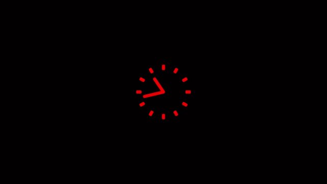 Minimalist red clock face with hands on a black background time simple