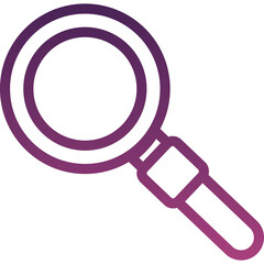 Magnifying glass icon with purple gradient on transparent background representing search and discovery