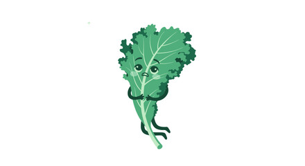 Cartoon Kale Leaf Character Looking Anxious with Black Background