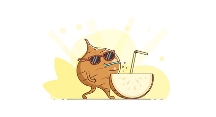 Cartoon Jicama Character Enjoying Refreshing Drink With Sunglasses And Fun Illustration