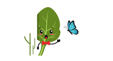 Cartoon Leaf And Butterfly Interaction On A Black Background Artwork