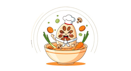 Cartoon Lotus Root Chef Preparing A Delicious And Wholesome Bowl Of Soup