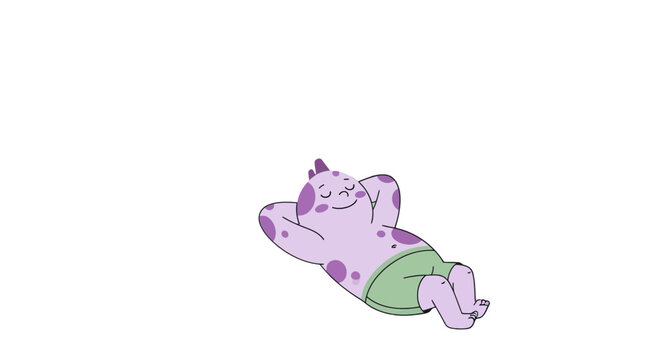 Cartoon Character Relaxing, Resting and Recharging with Hands Behind the Head on Black Background