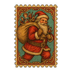 Obraz premium PNG Vintage Santa Claus postage stamp