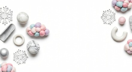 Festive Winter Celebration Decor Snowflakes, Baubles, and Cozy Accents on White