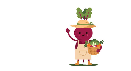 Fototapeta premium Cheerful Vegetable Character With Welcome Gesture and Fresh Harvest Produce Illustration