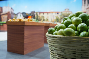 Fresh, colorful organic fruit and vegetables in a basket at the market for a healthy diet