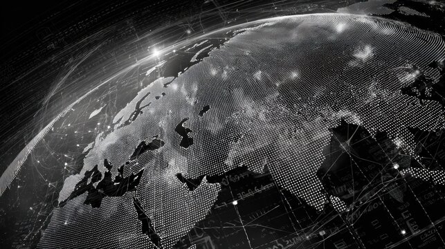 A stylized, digital representation of Earth, showcasing a network of lights and data points, symbolizing global connectivity and technology.