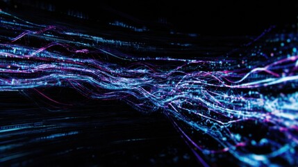 A vibrant, abstract representation of dynamic light trails and flowing data patterns against a dark background, evoking a sense of motion and technology.