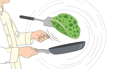 Chef Prepares a Unique Dish in a Pan with Artistic Flair on a Black Background