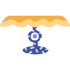 Stylized blue pedestal cake stand with yellow wavy top surface on a transparent background