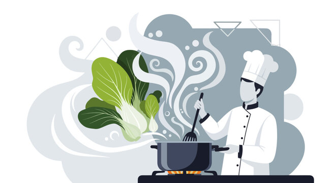 Chef Preparing Exquisite Dish Illustration Depicting Culinary Preparation with Fresh Ingredients - Powered by Adobe